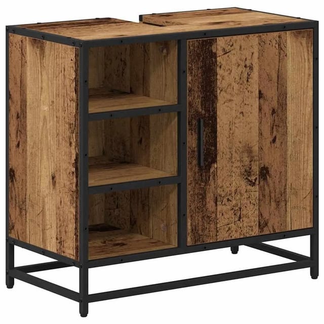 Badezimmer Waschbecken Schrank Mit Tür Altholz 65 X 33 X 60 Cm Vidaxl