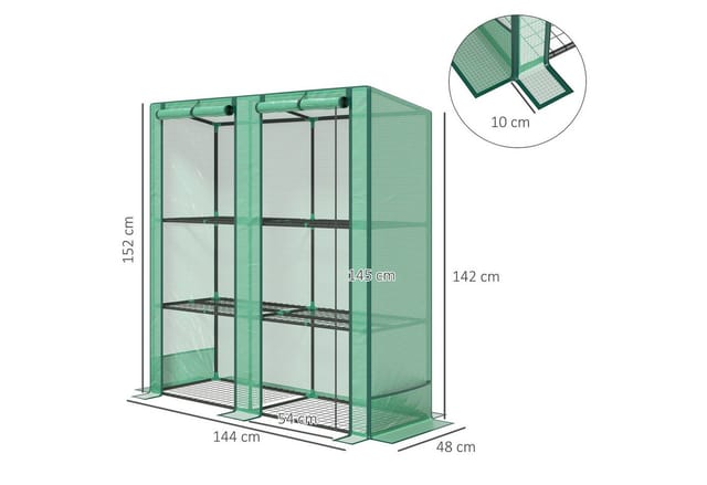 Outsunny Gewächshaus mit Pultdach und Doppeltür 144 x 48 x 152 cm