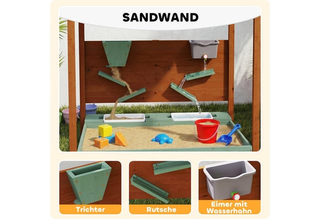 AIYAPLAY Sandkasten mit Abdeckung Massivholz Kinder Sandbox mit Sitzbänken