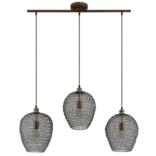 Lindby Pendelleuchte Benja 9921093 Retro Vintage Antik in Schwarz aus Metall 3-flammig E27 Wohnzimmerleuchte
