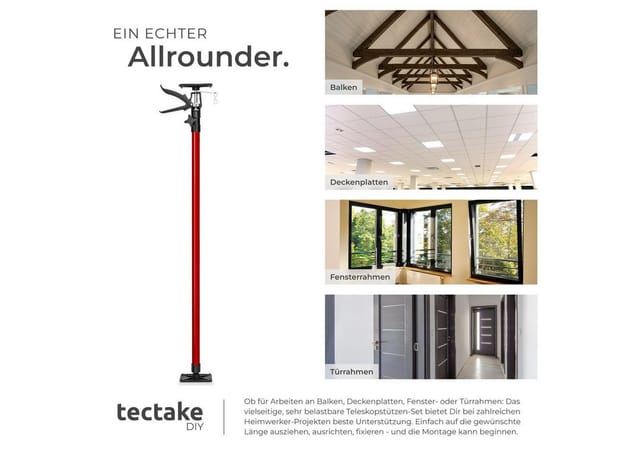 Tectake 2Er Set Teleksopstützen Stufenlos Höhenverstellbar 115 – 290 cm 20 x 8 x 115 cm Rot