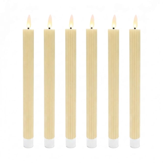 Relaxdays LED Stabkerzen 6er Set Echtwachs Beige Flackernd Flammenlos 25 cm x 2 cm