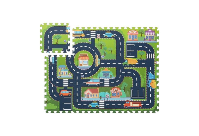 Relaxdays Puzzlematte Straße EVA Schaumstoff Bunt Stoßdämpfend 114 cm x 86 cm x 1 cm