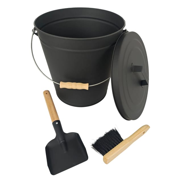 Relaxdays Ascheeimer Eisen Schwarz mit Feger und Schaufel 20,