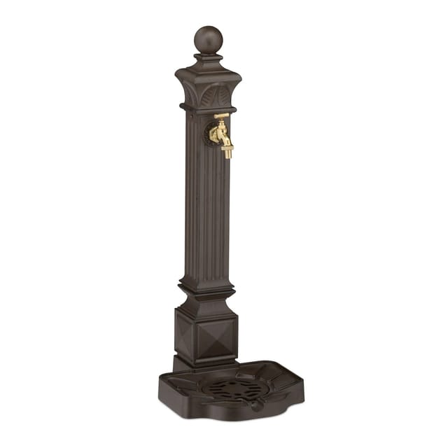 Relaxdays Standbrunnen Aluminiumguss Edelstahl Dunkelbraun Gold Mit Wasserhahn 82 cm x 29 cm x 33 cm 3,8 kg