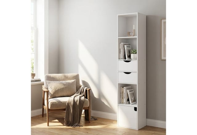 Relaxdays Bücherregal MDF Holzwerkstoff Weiß Höhenverstellbar Rutschfest Kippsicher 158 cm x 30 cm x 24 cm