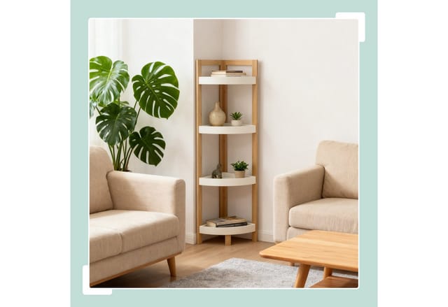 Relaxdays Eckregal Bambus Natur Weiß 4 Ablagen 105,5 cm x 23 cm x 23 cm 2,2 kg
