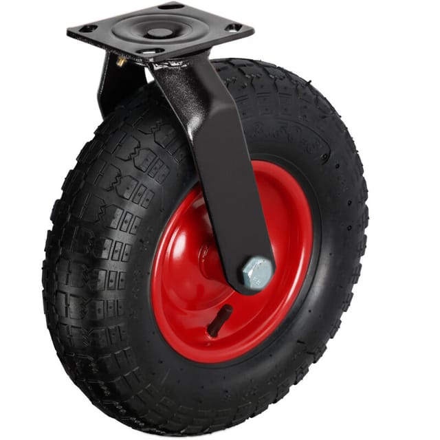 Relaxdays Lenkrolle Stahl Gummi Schwarz Rot Luftbereift Schwerlast 35 cm x 30 cm x 13,5 cm