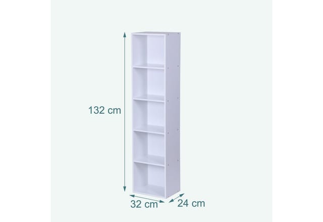 Relaxdays Bücherregal Holzwerkstoff Weiß 5 Fächer Rutschfest Kippsicher 132 cm x 32 cm x 24 cm