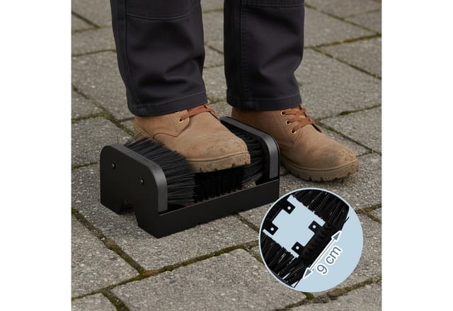 Relaxdays Schuhabstreifer Holz Eisen Kunststoff Schwarz mit Rundumbürsten Rutschfest 10 cm x 23 cm x 15,5 cm 1,2 kg