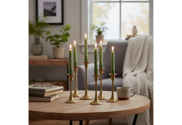 Relaxdays LED Stabkerzen 6er Set Echtwachs Khaki Flackernd 25 cm x 2,2 cm