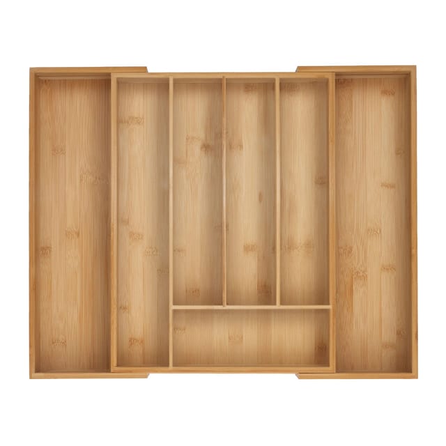 Relaxdays Besteckkasten Bambus Natur Ausziehbar Verstellbar 43 cm 5 bis 7 Fächer