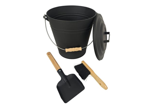 Relaxdays Ascheeimer Eisen Schwarz mit Feger und Schaufel 15,