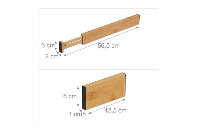 Relaxdays Schubladentrenner Set Bambus Natur Verstellbar 43,5 cm x 6 cm x 2 cm