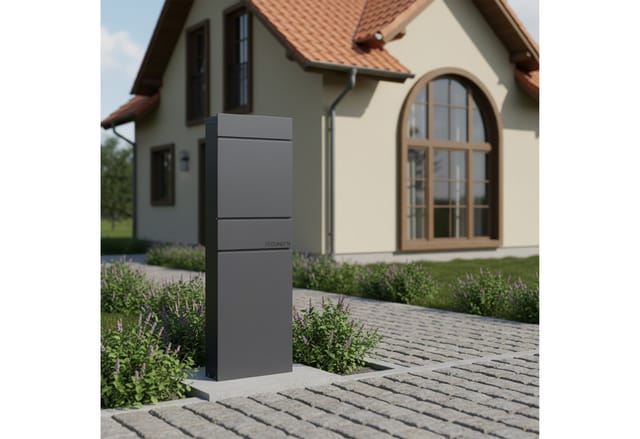 Relaxdays Standbriefkasten Stahl Anthrazit Abschließbar Zeitungsfach 111 cm x 39,5 cm x 14 cm