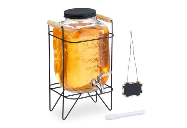 Relaxdays Getränkespender Glas Transparent mit Ständer 5 L