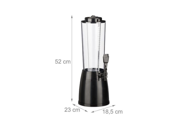 Relaxdays Biersäule Kunststoff Transparent Schwarz mit Zapfhahn 2,5, 52 x 18,5 x 23 cm 1,2 kg
