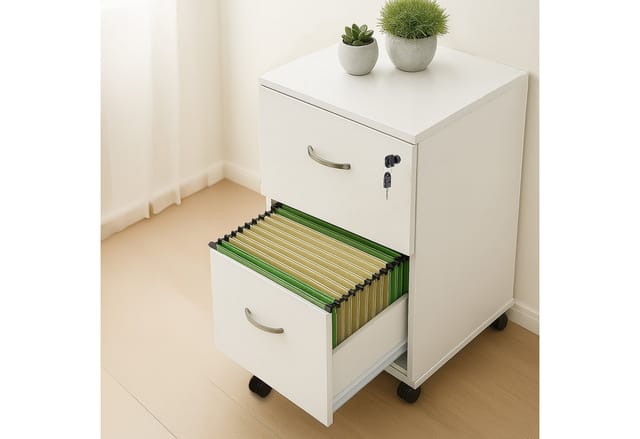 Relaxdays Rollcontainer Holzwerkstoff Weiß mit Hängeregister Abschließbar 72 cm x 43 cm x 46 cm 16 kg