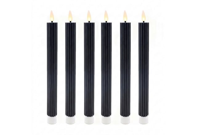 Relaxdays LED Stabkerzen 6er Set Echtwachs Schwarz Flackernd Flammenlos 25 cm x 2 cm