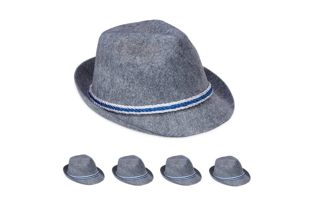 Relaxdays Trachtenhut Polyester Grau Blau Weiß Einheitsgröße 13 cm x 24 cm x 27 cm 60 g