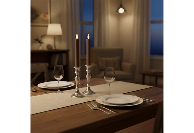 Relaxdays LED Stabkerzen 2er Set Echtwachs Coffee Flackernd mit Timer 25 cm x 2 cm