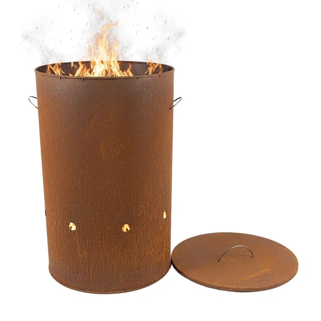 Relaxdays Feuertonne Cortenstahl Rotbraun Mit Deckel 60 cm x 38,5 cm 13 kg