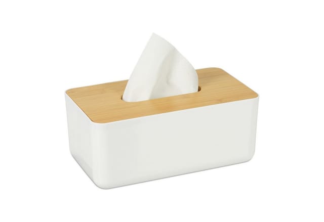 Relaxdays Kosmetiktücherbox Kunststoff Holz Weiß Abnehmbar 10 cm x 23 cm x 13 cm 300 g
