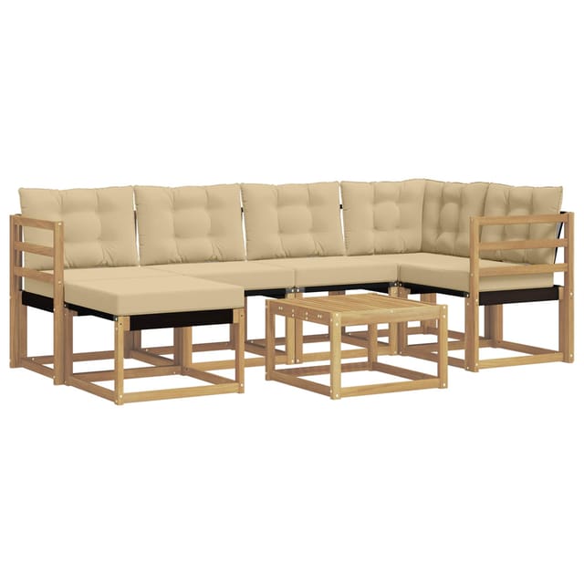 vidaXL Outdoor-Sofagarnitur mit Kissen 7-Tlg Weiß und Beige 3389659