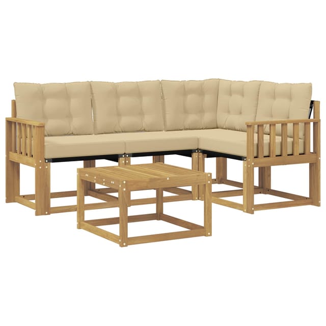 vidaXL Outdoor-Sofagarnitur mit Kissen 5-Tlg Weiß und Beige 3389451