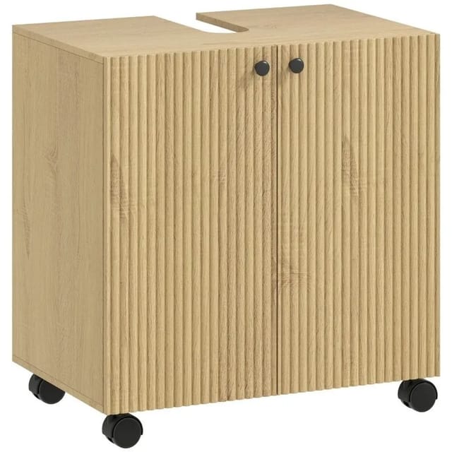 PXloue Badunterschrank Waschbeckenunterschrank Türen Rollen und 3 Ebenen Regal Holzoptik