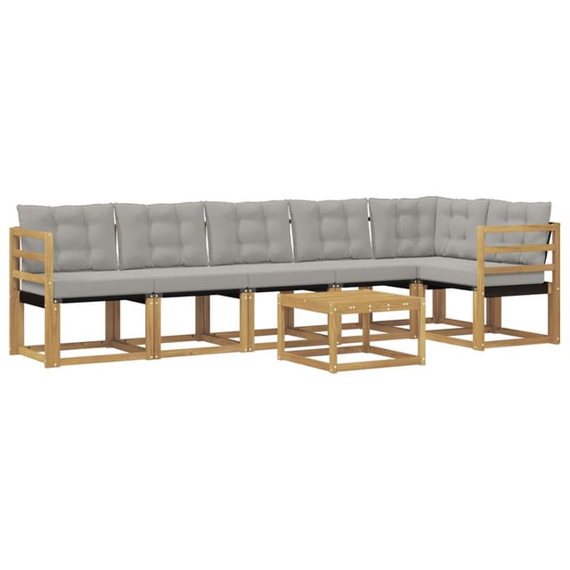 vidaXL Outdoor-Sofagarnitur mit Kissen 7-Tlg Weiß und Hellgrau 3389537