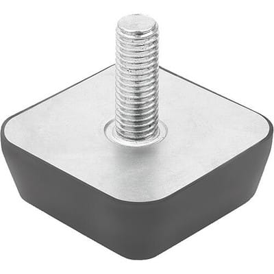 GUMMIPUFFER VIERECKIG AUSSENGEWINDE M12X37, D=80, H=30, STAHL, VERZINKT, KOMP:ELAST. NATURKAUTSCHUK SHORE 57A,