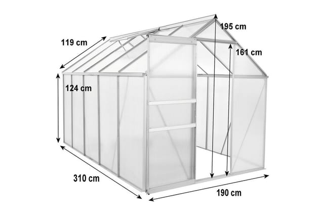 Zelsius Gewächshaus Aluminium Gewächshaus, 310 x 190 cm, 6 mm Hohlkammerplatten, Treibhaus, BxTxH: 190 x 310 x 195 cm