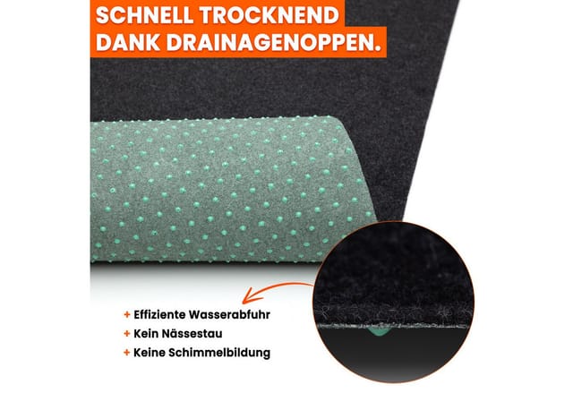 Midori Rasenteppich, Rasenteppich Kunstrasen Drainage-Noppen 100x50 cm Schwarz