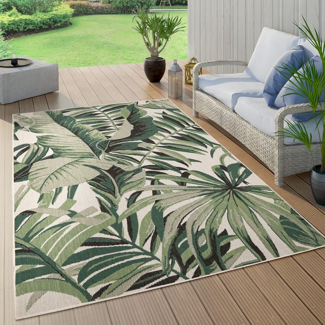 Paco Home Outdoor Teppich Wetterfest Balkon Palmen Dschungel Florales Boho Muster Grün 120x170 Cm, Grün 10