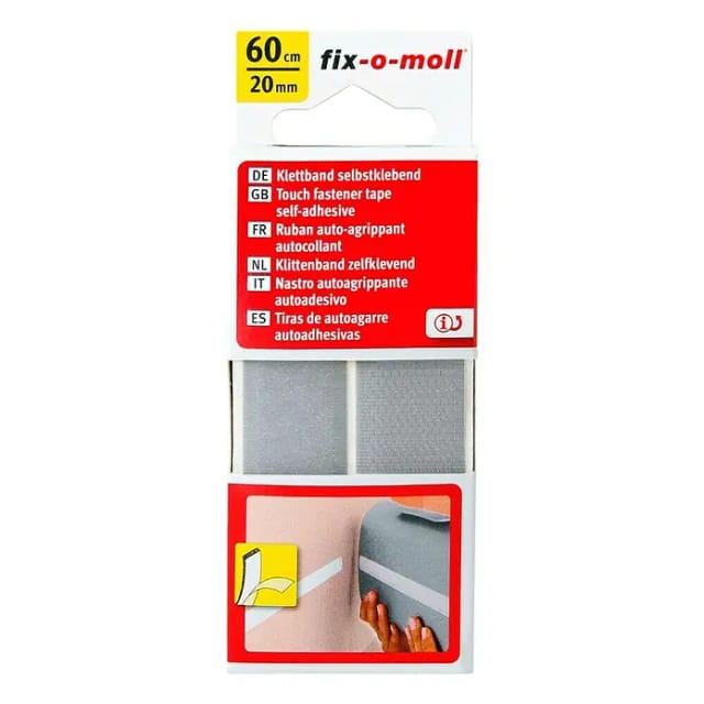 Fix-o-moll Klettband (60 cm x 20 mm, Hellgrau, Kleben)