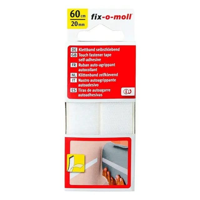 Fix-o-moll Klettband (60 cm x 20 mm, Weiß, Kleben)