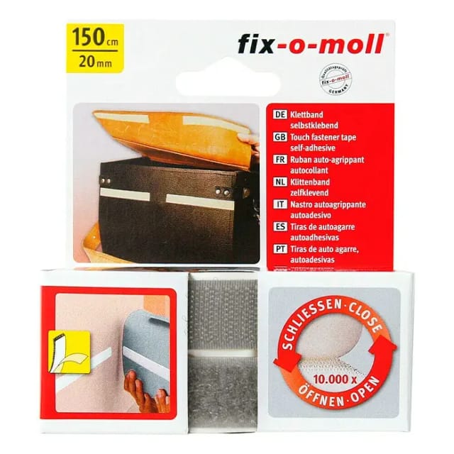 Fix-o-moll Klettband (150 cm x 20 mm, Hellgrau, Kleben)
