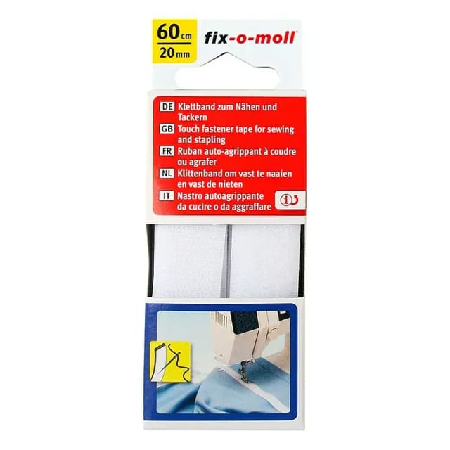 Fix-o-moll Klettband zum Nähen (60 cm x 20 mm, Weiß)