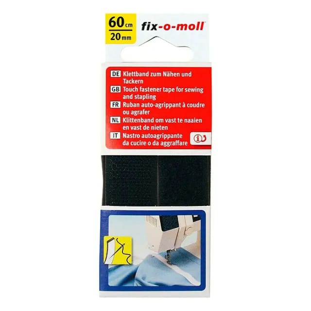 Fix-o-moll Klettband zum Nähen (60 cm x 20 mm, Schwarz)