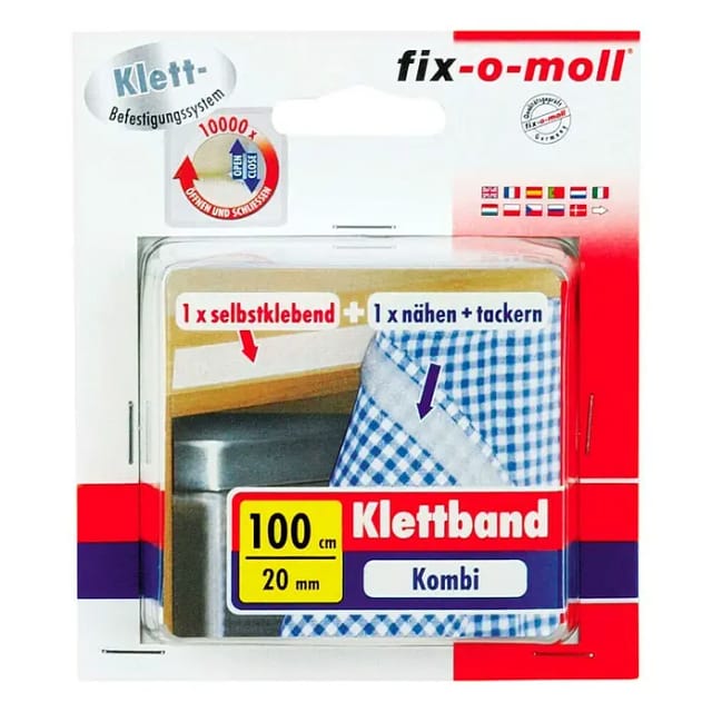 Fix-o-moll Klettband zum Nähen (100 cm x 20 mm, Weiß)