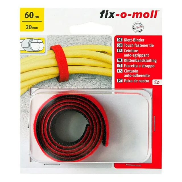 Fix-o-moll Klettbinder Universal (60 cm x 20 mm, Schwarz/Rot)