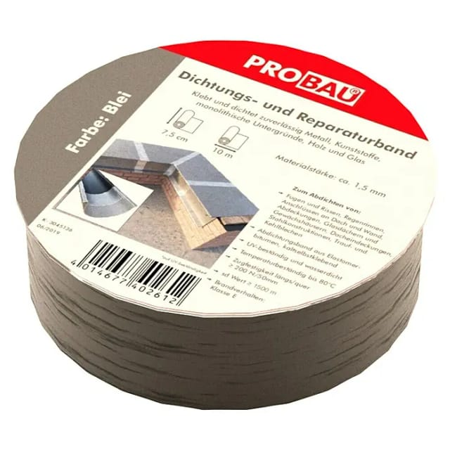 Probau Bitumen- & Reparaturband (Blei, 10 m x 7,5 cm, Selbstklebend)