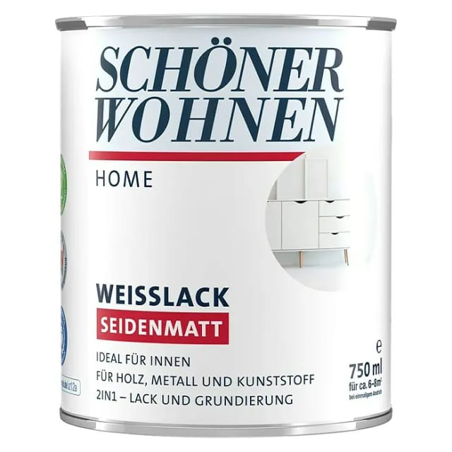 SCHÖNER WOHNEN-Farbe Home Weißlack (Weiß, Seidenmatt, 750 ml, Wasserbasiert)