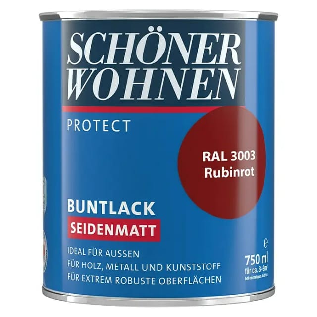 SCHÖNER WOHNEN-Farbe Protect Buntlack RAL 3003 (Rubinrot, Seidenmatt, 750 ml, Lösemittelbasiert)