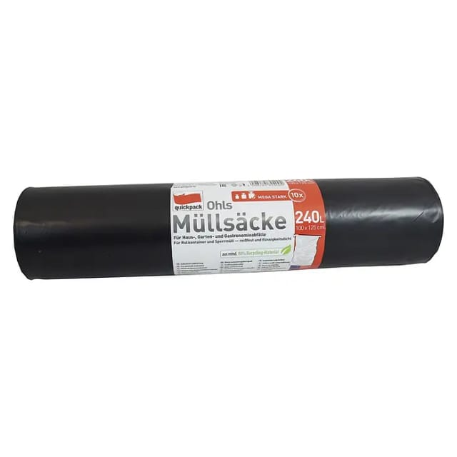 Müllbeutel (Fassungsvermögen: 240 l, Grau, 10 Stk.)