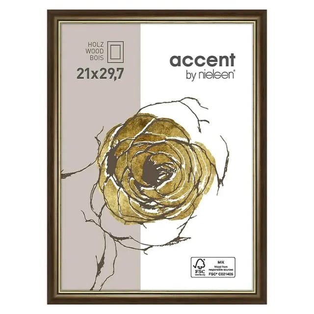 Nielsen Holzrahmen Ascot (DIN A4 / 21 x 29,7 cm, Dunkelbraun/Gold, Glas)
