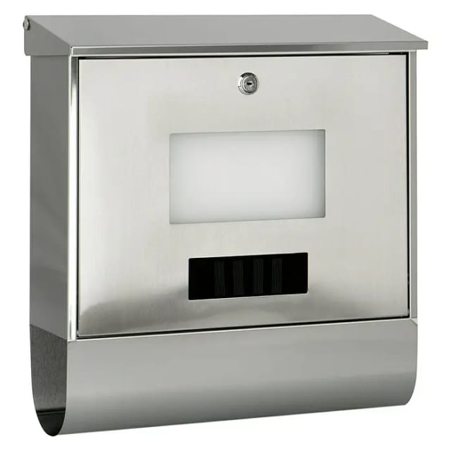 Portaferm Wandbriefkasten Solar (L x B x H: 12 x 38,5 x 41 cm, Silber, Edelstahl, Zeitungsfach)