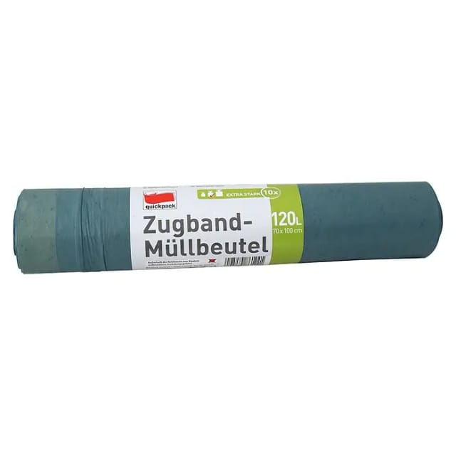 Quickpack Müllbeutel mit Zugband (Fassungsvermögen: 120 l, 10 Stk., Blau)