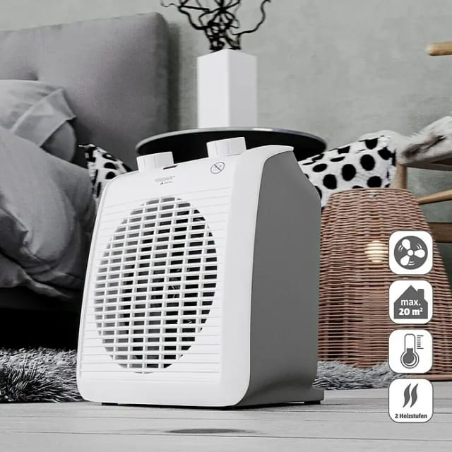 Voltomat HEATING Heizlüfter (1.000 W - 2.000 W, Weiß/Grau, 19,5 x 14,9 x 23 cm)